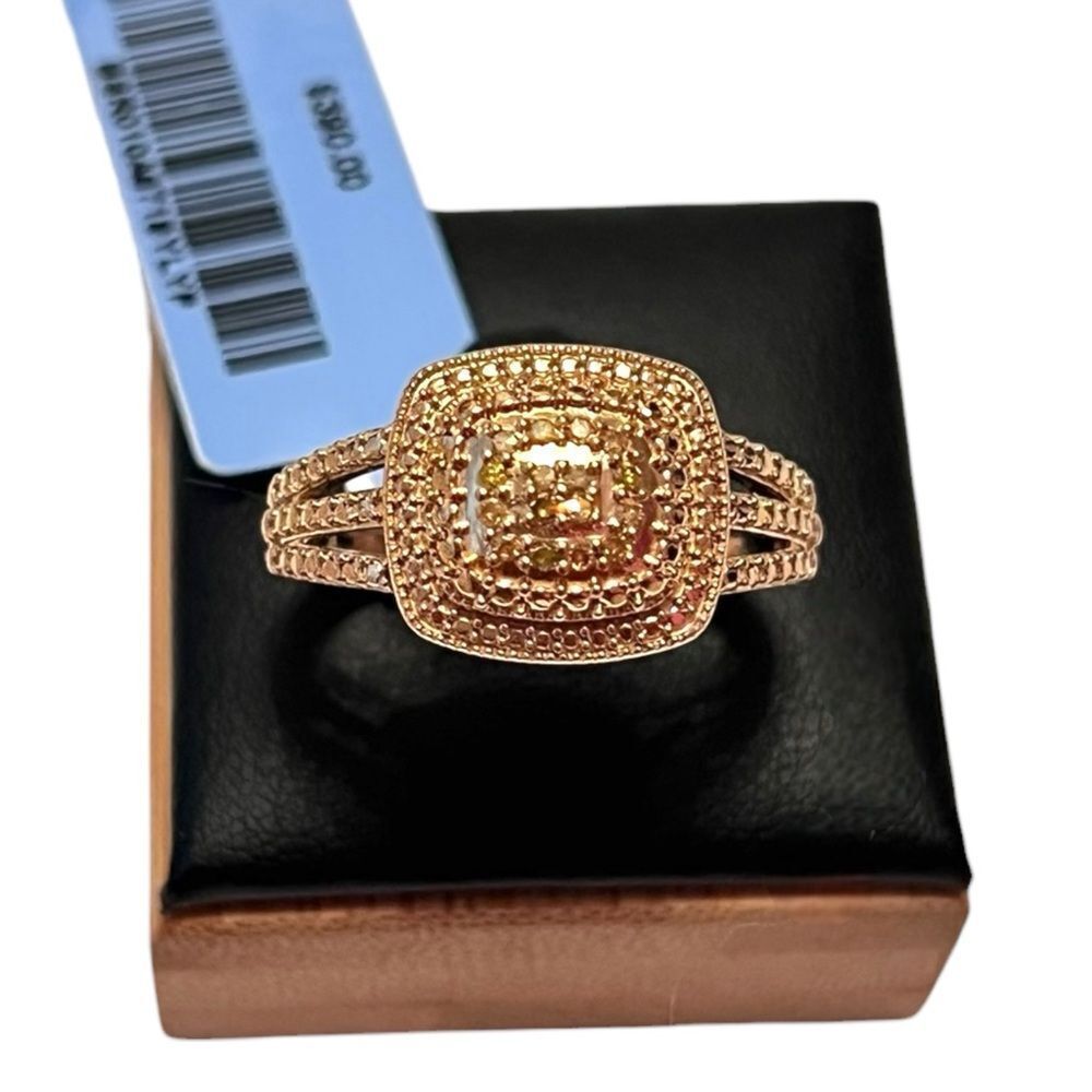 Gold Over Sterling Silver Natural Diamond Statement Cocktail Ring Size 9